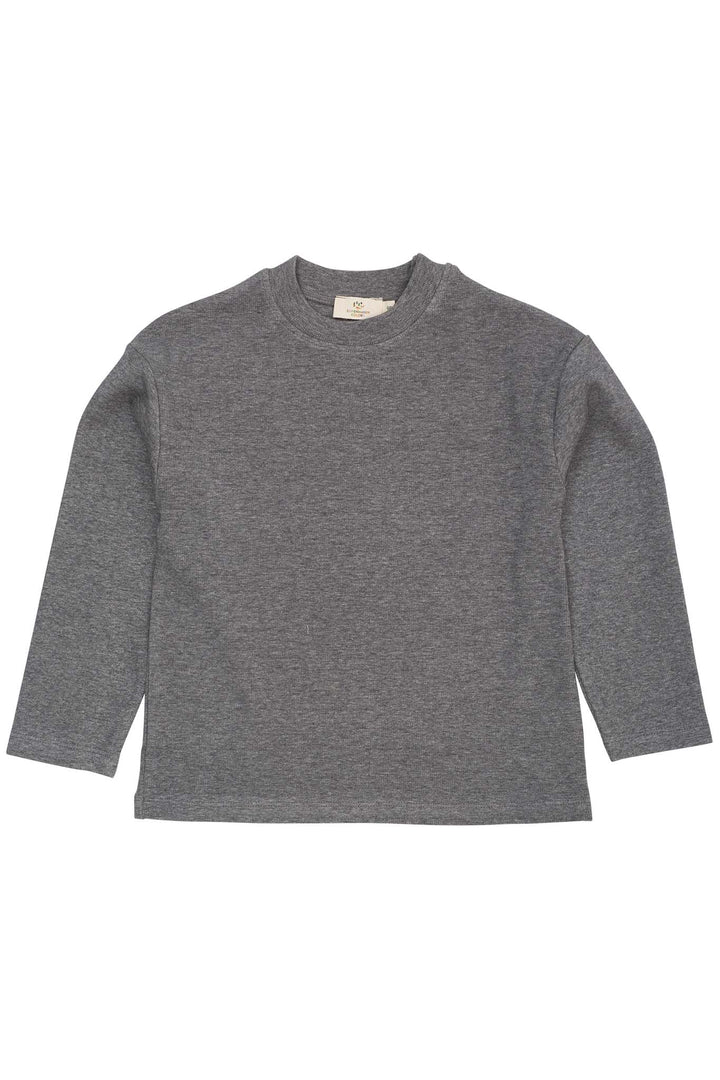 MODAL RIB LS BLOUSE W. DROP SHOULDER - GREY MEL