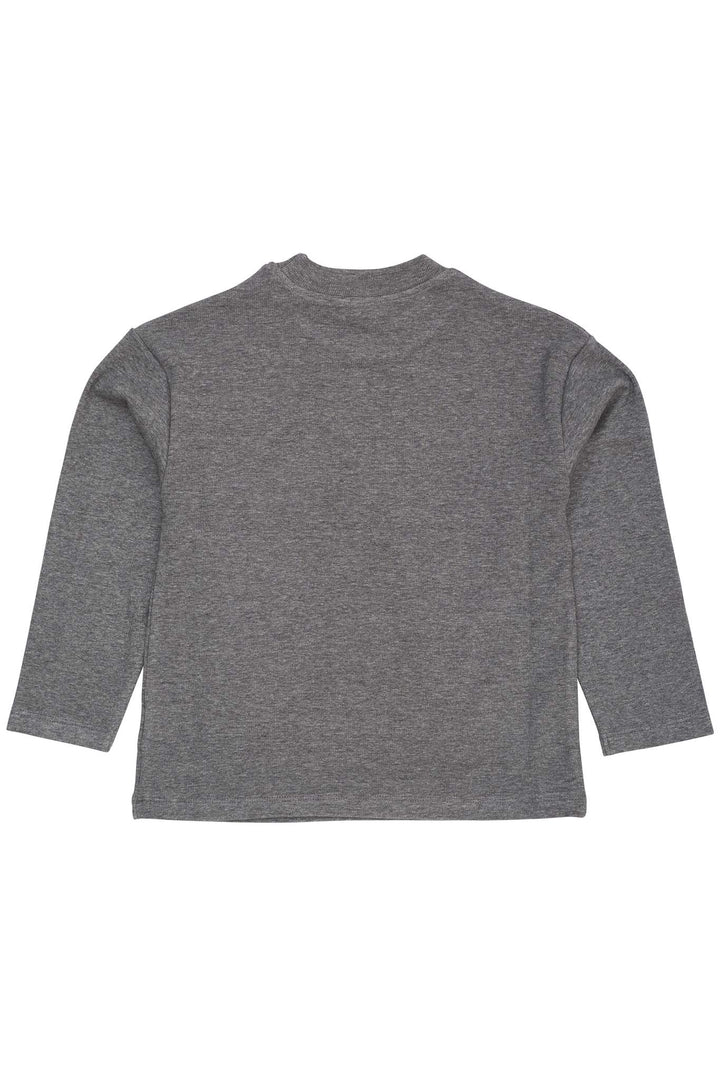 MODAL RIB LS BLOUSE W. DROP SHOULDER - GREY MEL