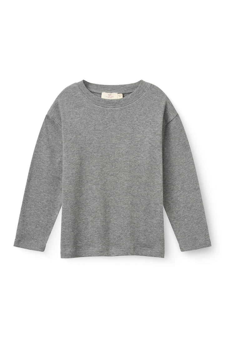 MODAL RIB LS BLOUSE W. DROP SHOULDER - GREY MEL