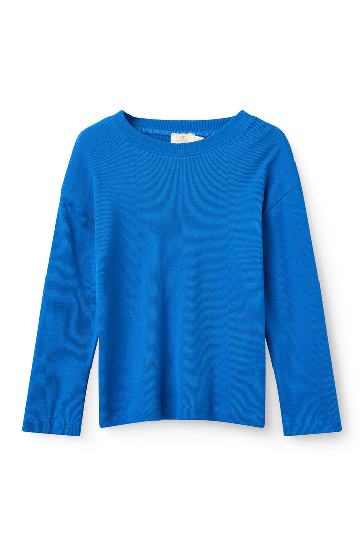 MODAL RIB LS BLOUSE W. DROP SHOULDER - SHARP BLUE