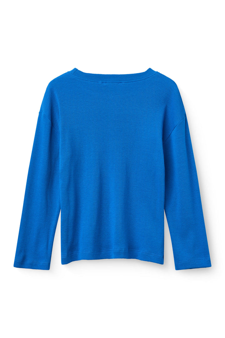 MODAL RIB LS BLOUSE W. DROP SHOULDER - SHARP BLUE