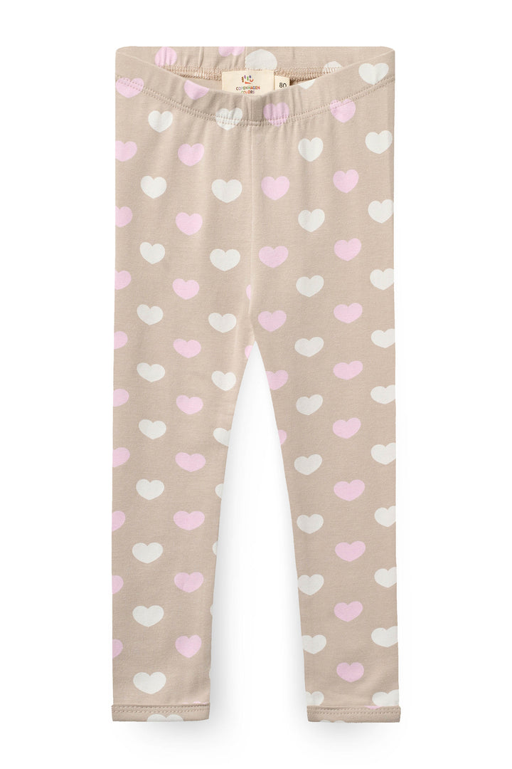 HEART AOP LEGGINGS - BEIGE W. BUBBLEGUM/CREAM