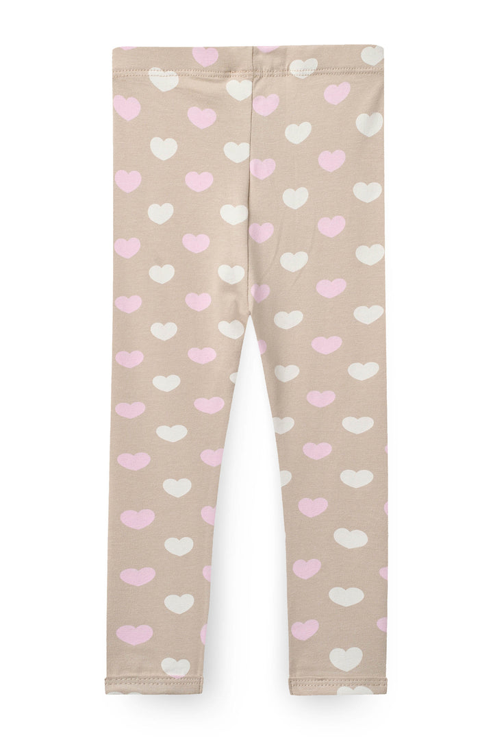 HEART AOP LEGGINGS - BEIGE W. BUBBLEGUM/CREAM
