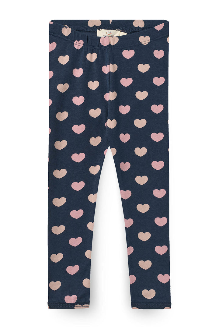HEART AOP LEGGINGS - NAVY W BUBBLEGUM/CREAM