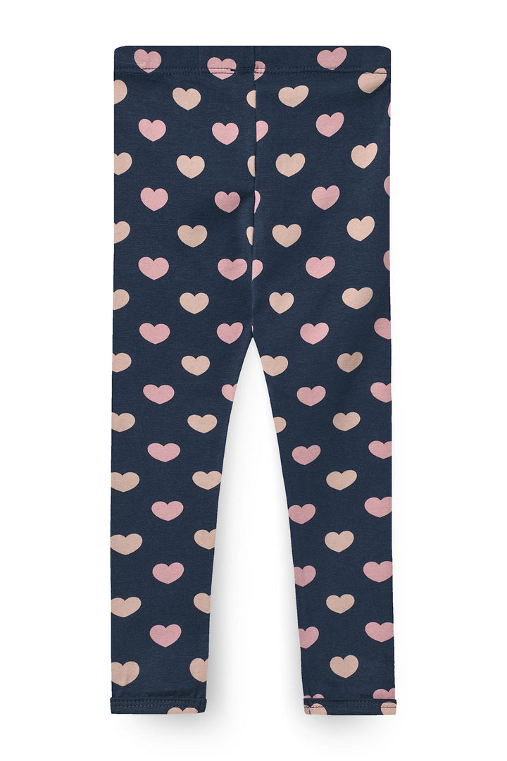 HEART AOP LEGGINGS - NAVY W BUBBLEGUM/CREAM