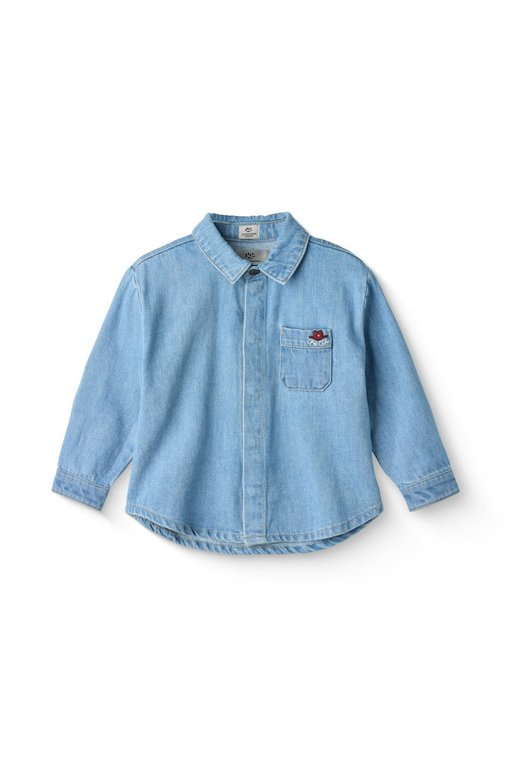ORGANIC DENIM COWBOY SHIRT - REGULAR FIT - LT BLUE INDIGO WASHED