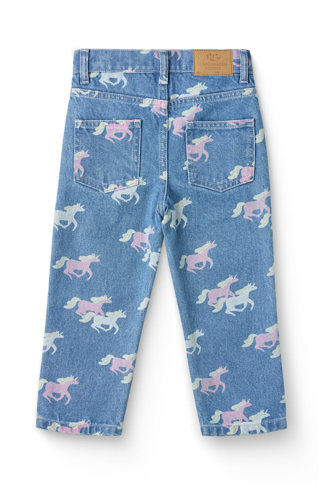 ORGANIC JEANS W. REGULAR FIT & UNICORN PRINT - INDIGO BLUE WASHED W UNICORN