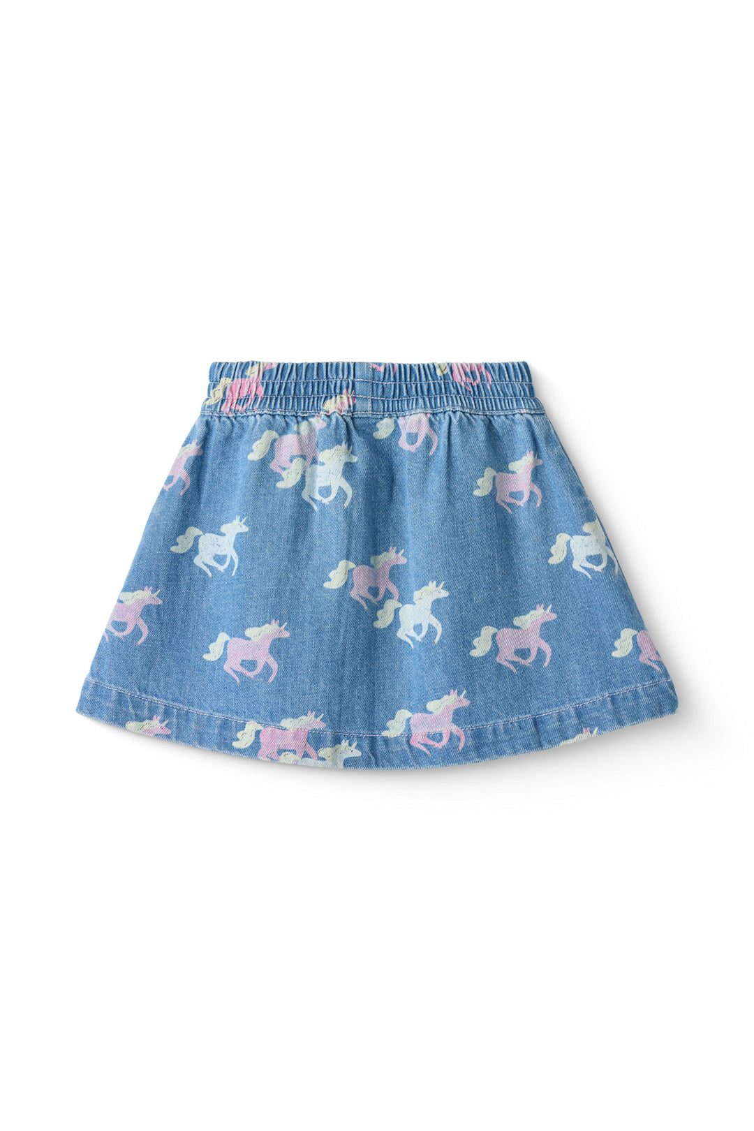 ORGANIC DENIM SKIRT W. UNICORN PRINT - INDIGO BLUE WASHED W UNICORN