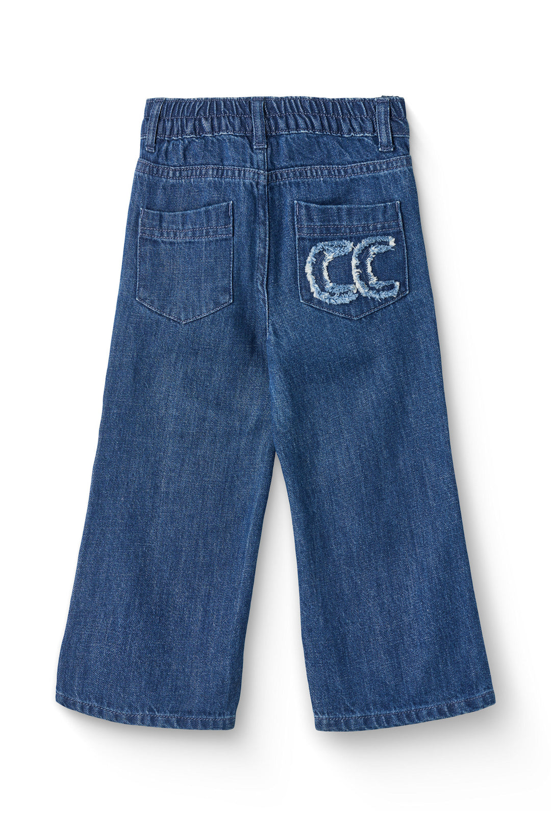 ORGANIC DENIM PANTS W. POCKET EMBROIDERY & WIDE LEG - DARK INDIGO BLUE WASHED