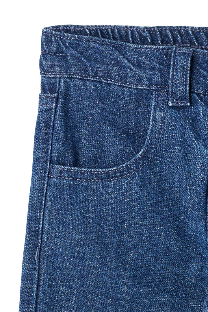 ORGANIC DENIM PANTS W. POCKET EMBROIDERY & WIDE LEG - DARK INDIGO BLUE WASHED