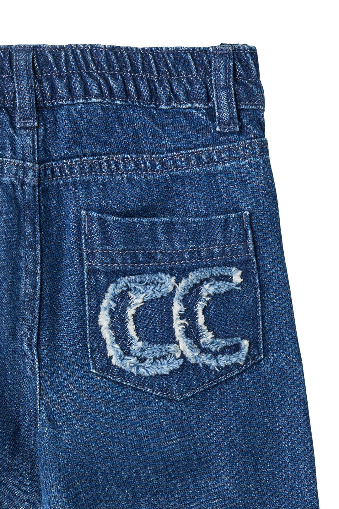 ORGANIC DENIM PANTS W. POCKET EMBROIDERY & WIDE LEG - DARK INDIGO BLUE WASHED