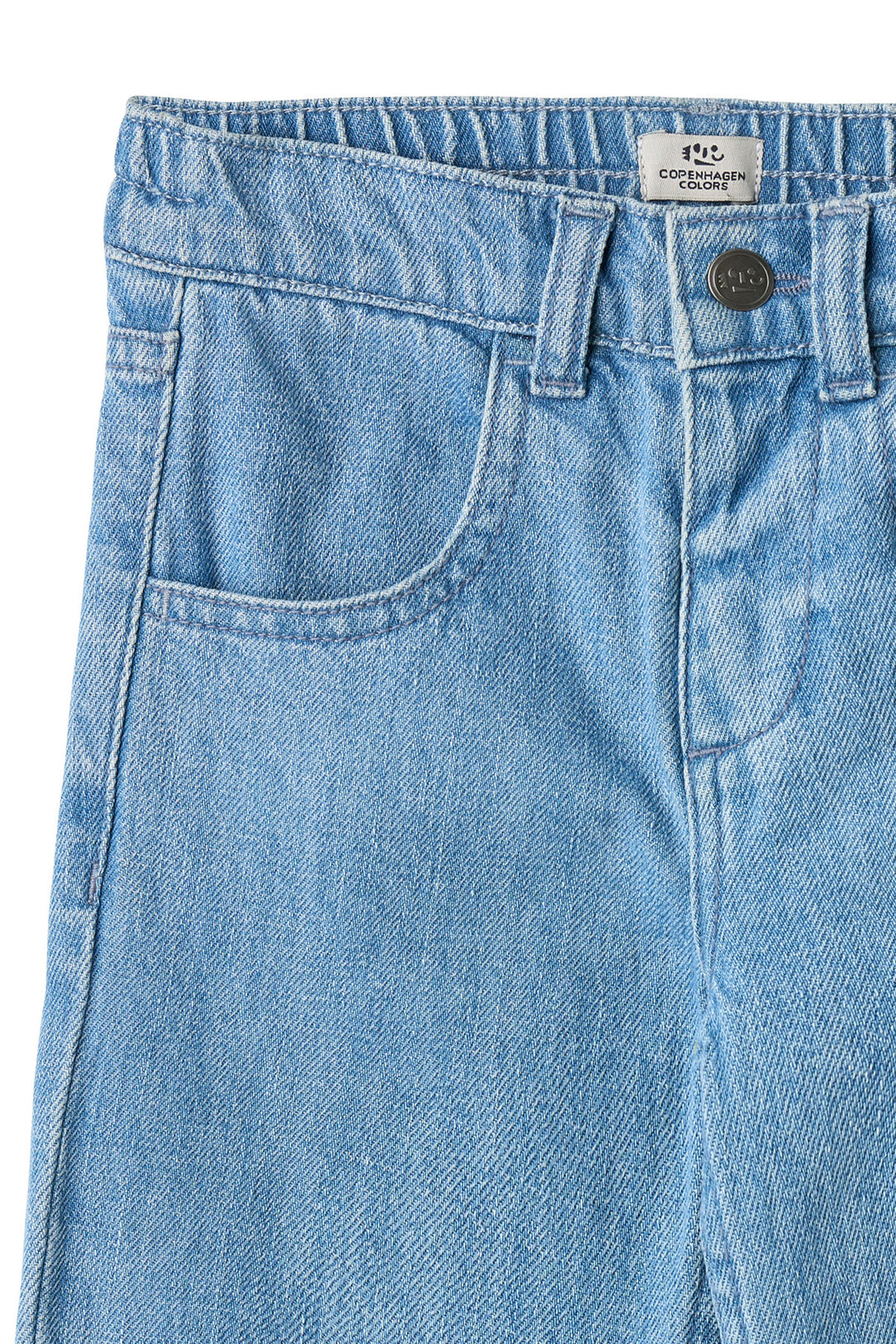 ORGANIC DENIM PANTS W. POCKET EMBROIDERY & WIDE LEG - LT BLUE INDIGO WASHED