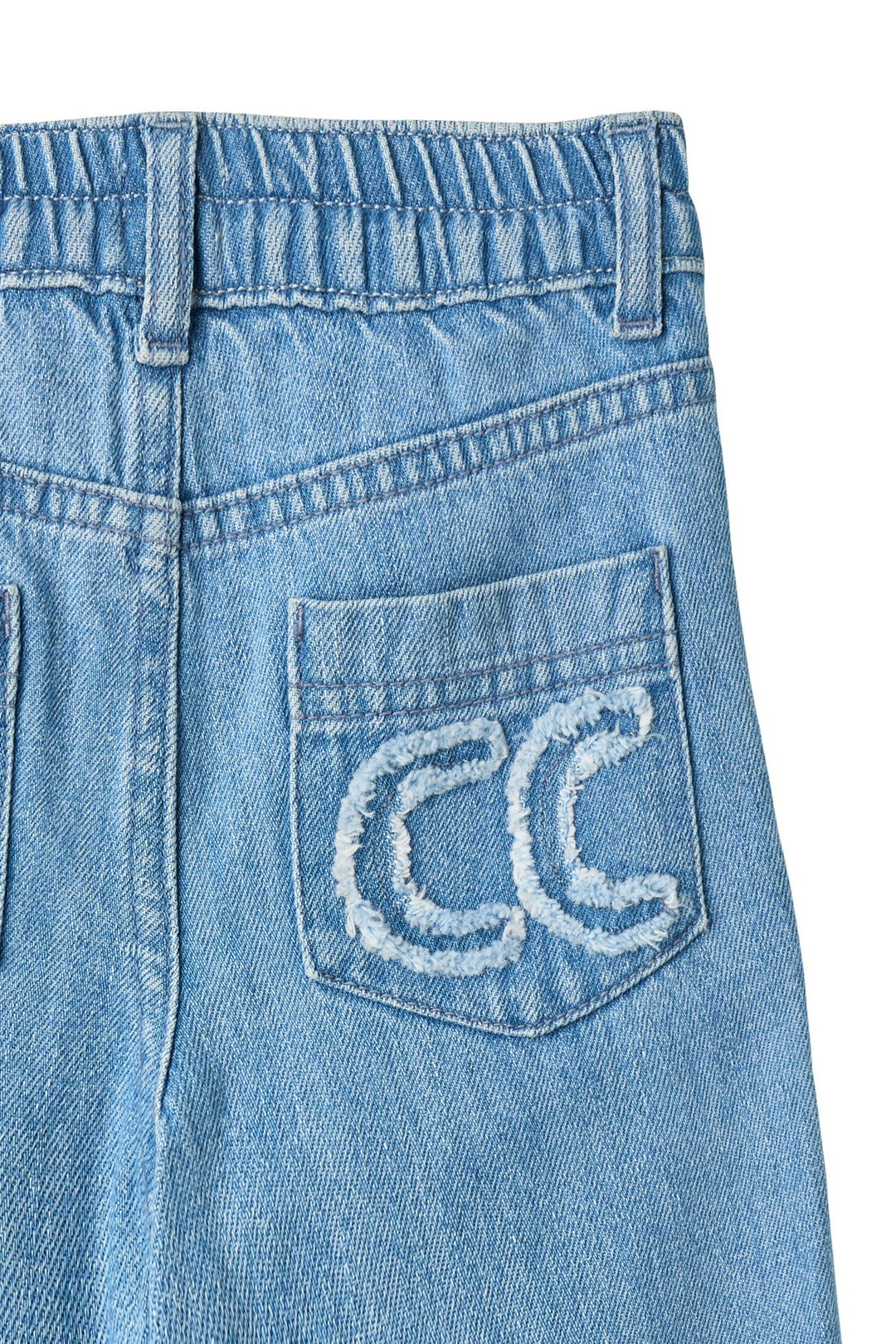 ORGANIC DENIM PANTS W. POCKET EMBROIDERY & WIDE LEG - LT BLUE INDIGO WASHED