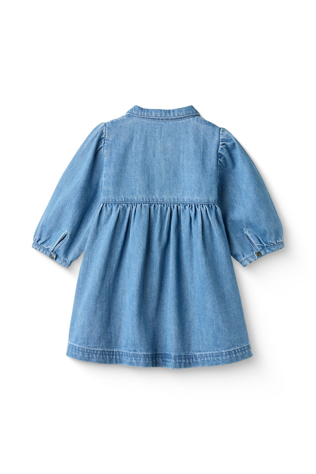 ORGANIC DENIM DRESS W. PUFF SLEEVES - INDIGO BLUE WASHED