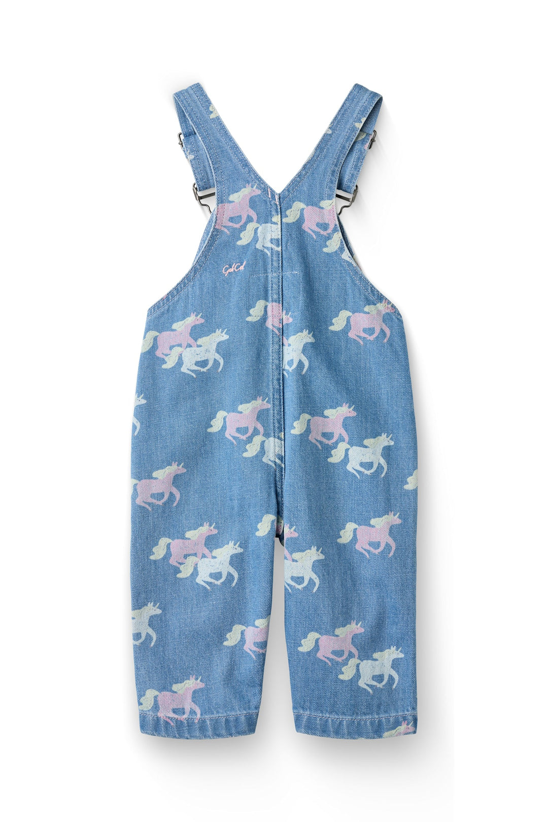 ORGANIC DENIM BABY OVERALLS W. UNICORN PRINT - INDIGO BLUE WASHED W UNICORN