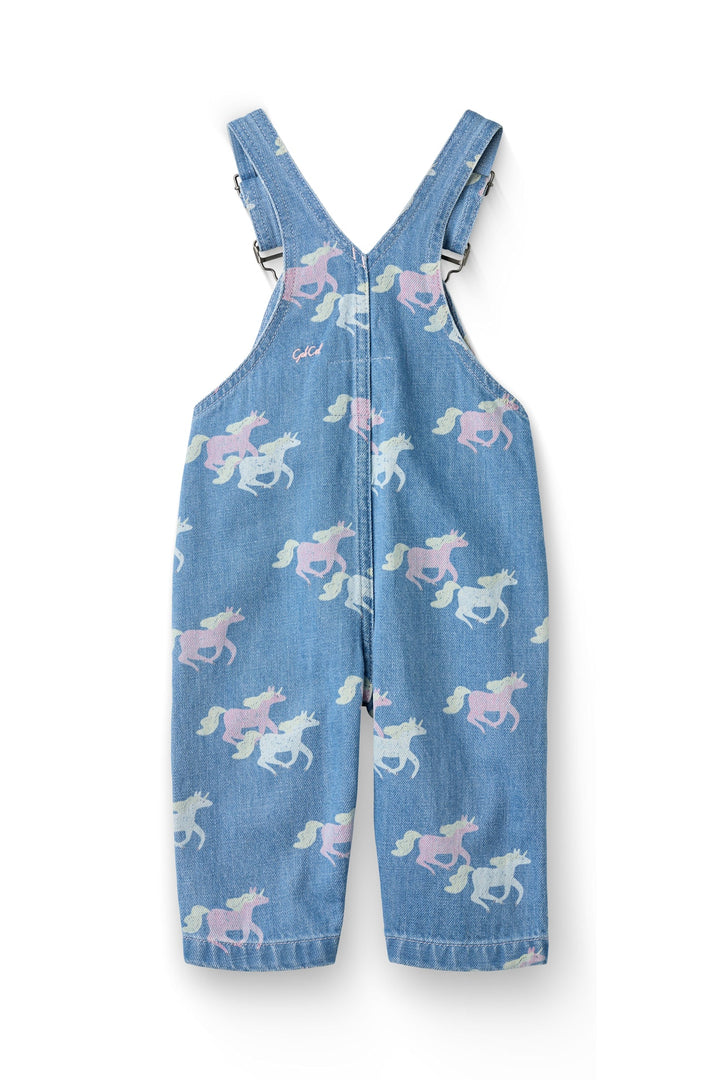ORGANIC DENIM BABY OVERALLS W. UNICORN PRINT - INDIGO BLUE WASHED W UNICORN