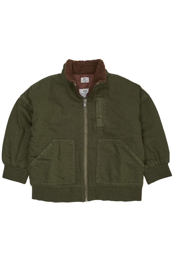TWILL BUMPER JACKET W. SHERPA COLLAR - DK GREEN