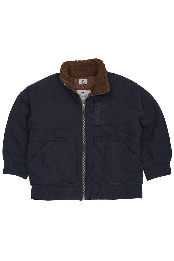 TWILL BUMPER JACKET W. SHERPA COLLAR - NAVY