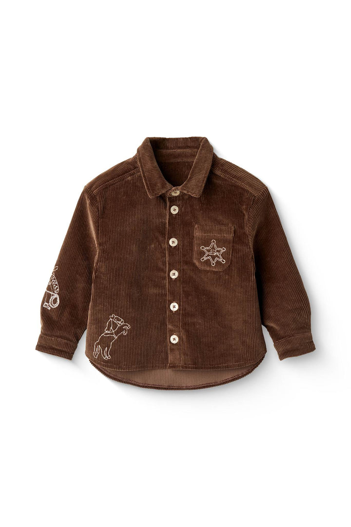 CORDUROY OVERSHIRT W. EMB. - DK BROWN COMB