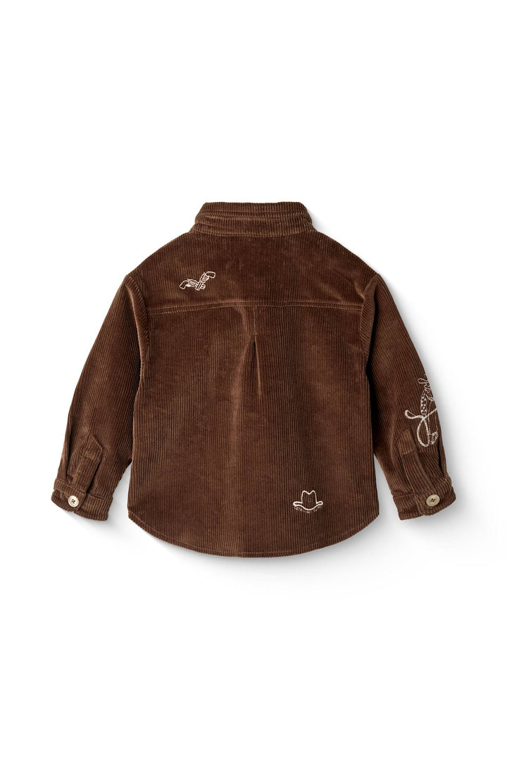 CORDUROY OVERSHIRT W. EMB. - DK BROWN COMB