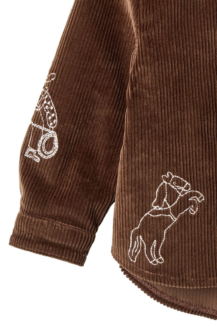 CORDUROY OVERSHIRT W. EMB. - DK BROWN COMB