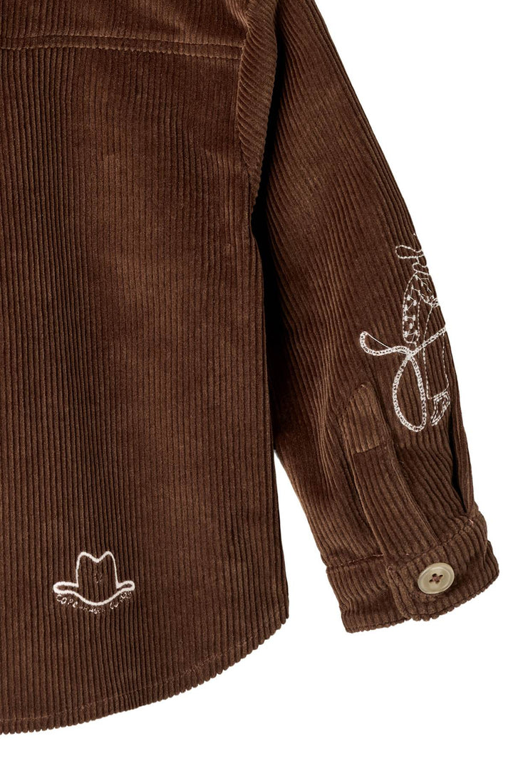CORDUROY OVERSHIRT W. EMB. - DK BROWN COMB