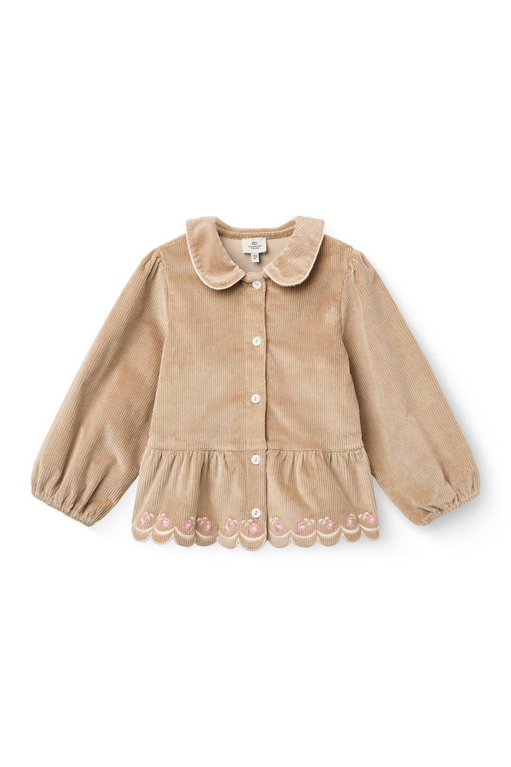 Corduroy Blouse W. Emb. - BEIGE