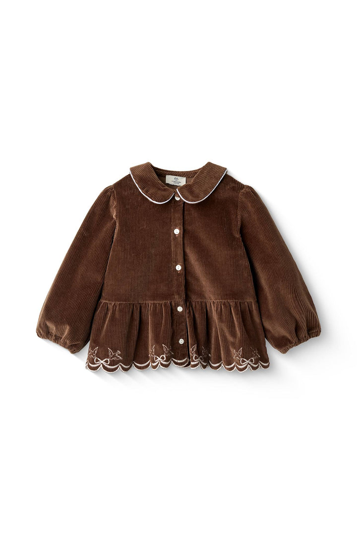 CORDUROY BLOUSE W. EMB. - DK BROWN COMB