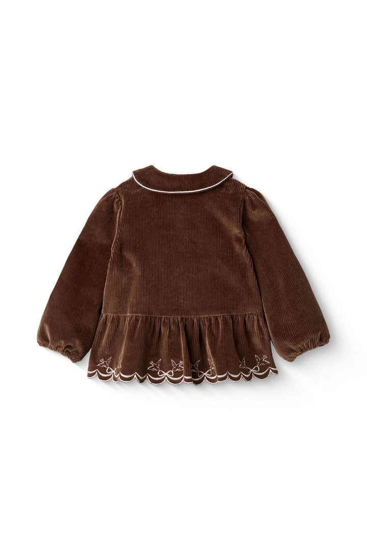 CORDUROY BLOUSE W. EMB. - DK BROWN COMB