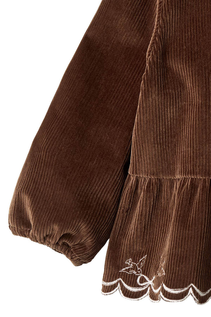 CORDUROY BLOUSE W. EMB. - DK BROWN COMB
