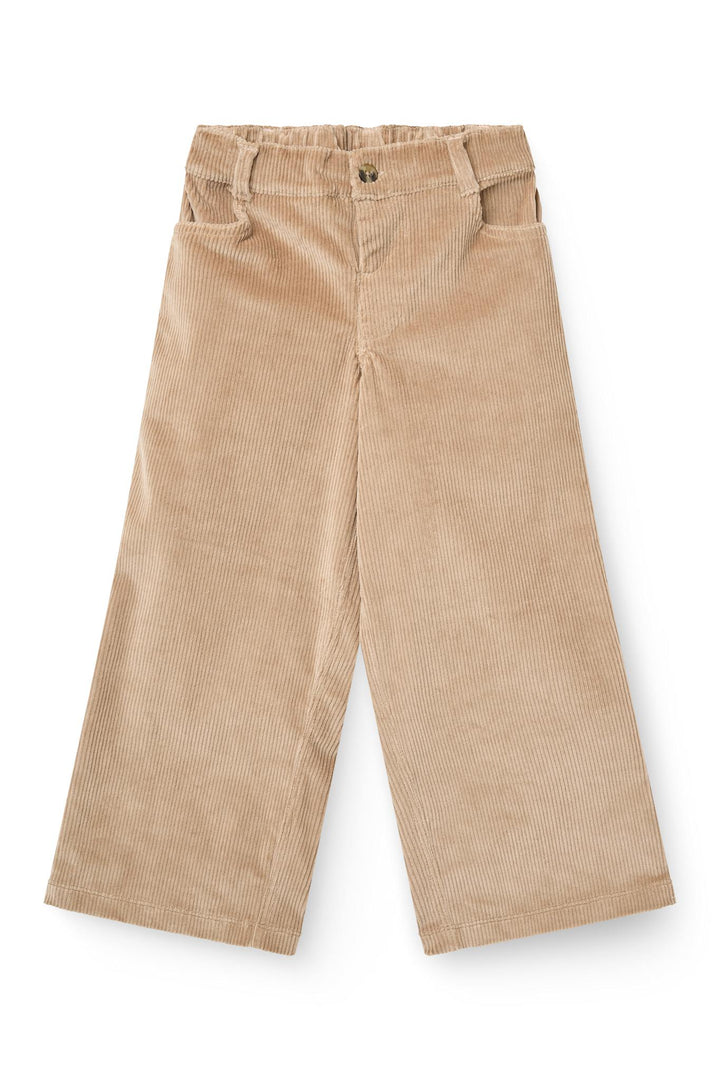 Corduroy Pant w. Wide Leg & Emb. on Backside Pocket - Beige