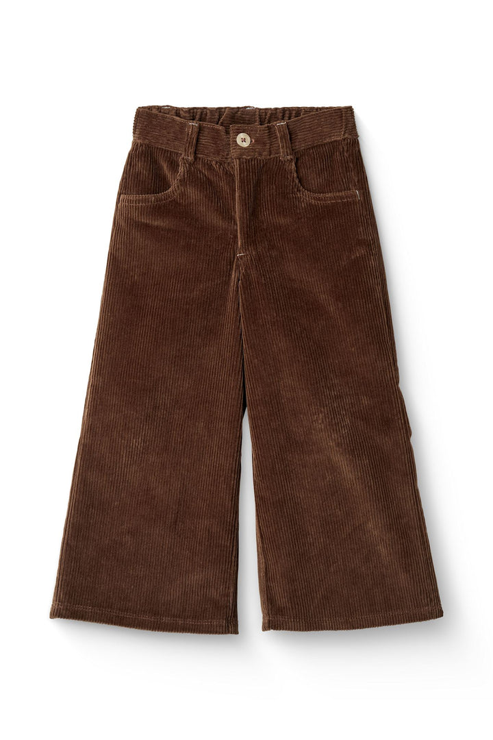 CORDUROY PANT W. WIDE LEG & EMB. AT BACKSIDE POCKET - DK BROWN COMB