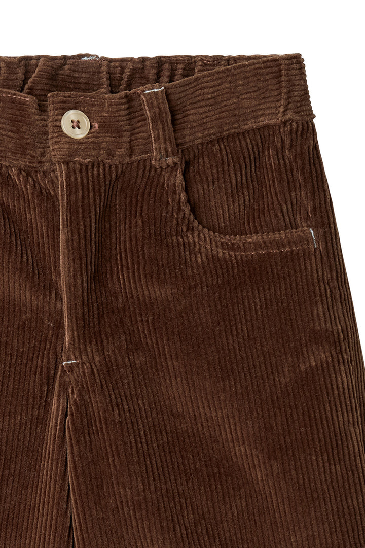 CORDUROY PANT W. WIDE LEG & EMB. AT BACKSIDE POCKET - DK BROWN COMB