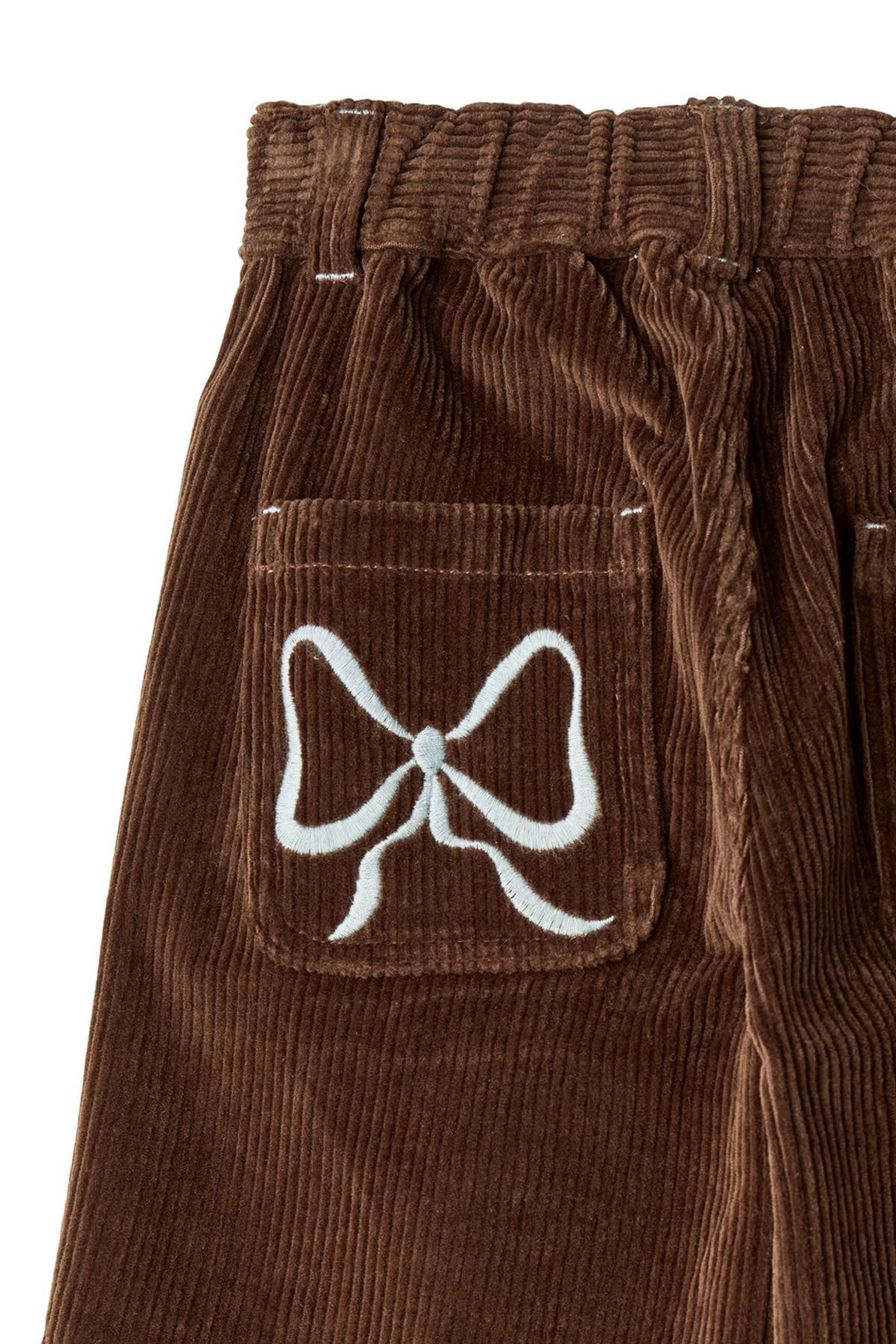 CORDUROY PANT W. WIDE LEG & EMB. AT BACKSIDE POCKET - DK BROWN COMB