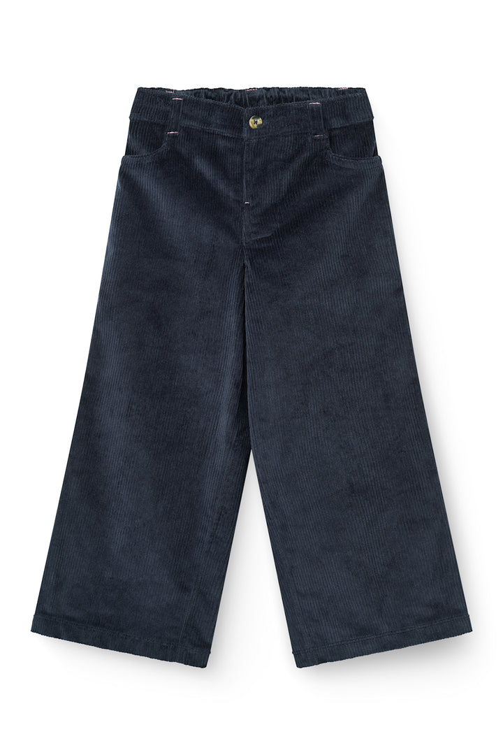 Corduroy Pant w. Wide Leg & Emb. on Backside Pocket - Navy
