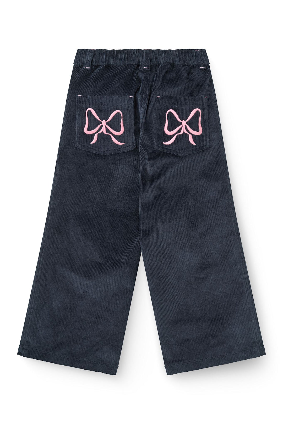 Corduroy Pant w. Wide Leg & Emb. on Backside Pocket - Navy
