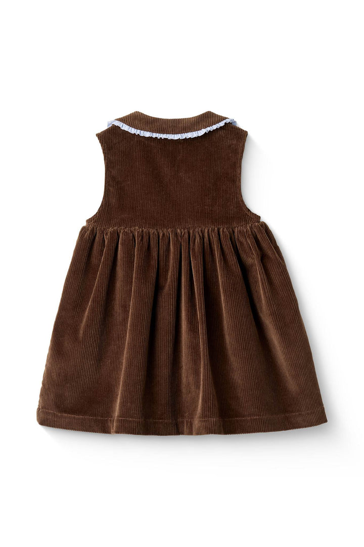 CORDUROY DRESS W. RUFFLE AND COLLAR DETAIL - DK BROWN COMB