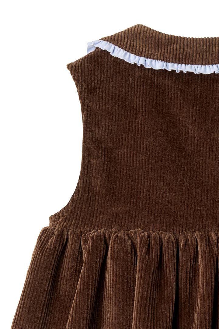 CORDUROY DRESS W. RUFFLE AND COLLAR DETAIL - DK BROWN COMB