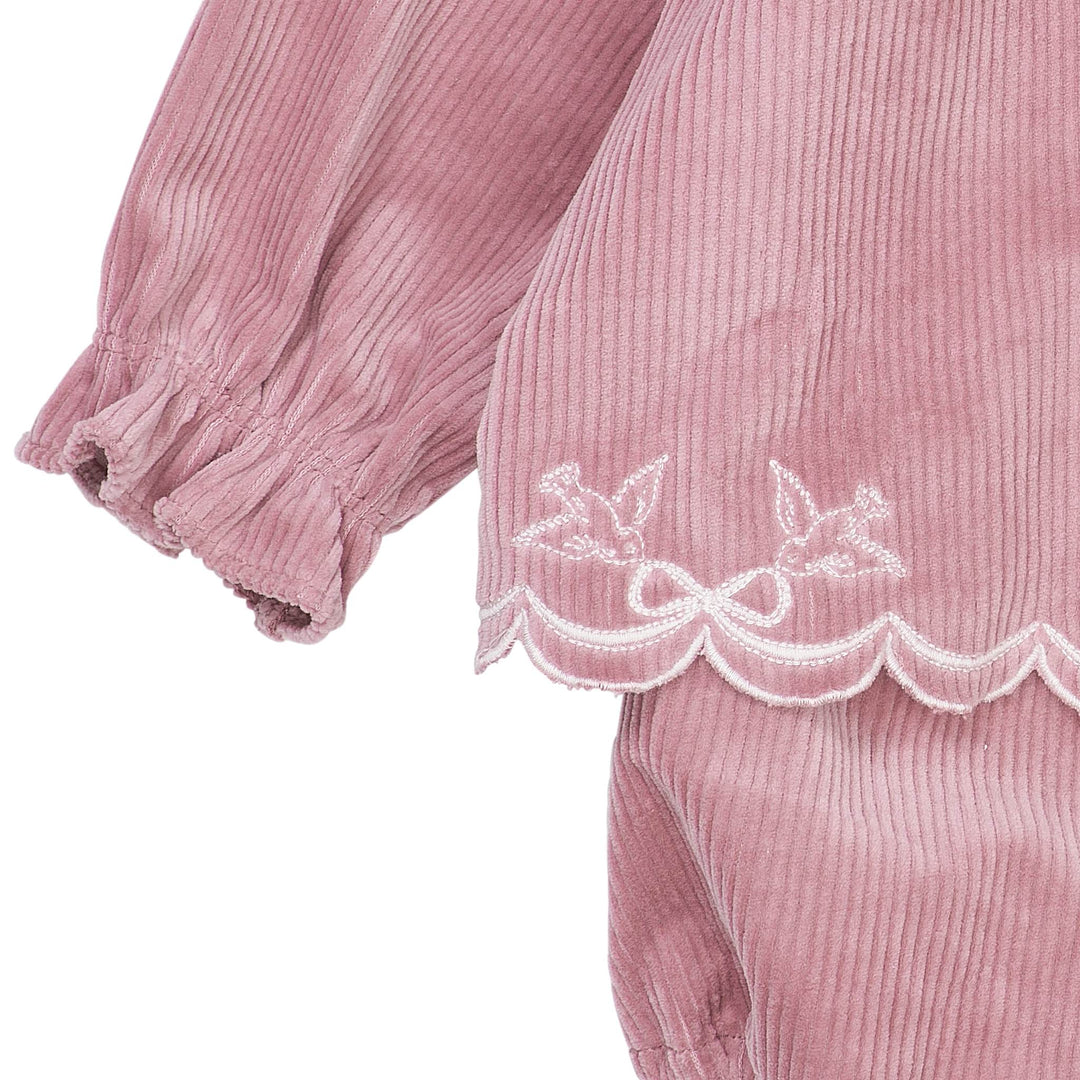 CORDUROY BABY SET W. EMB. - ROSE COMB