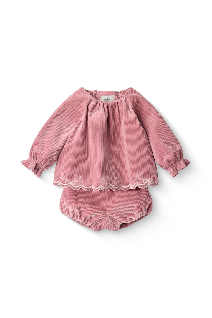 CORDUROY BABY SET W. EMB. - ROSE COMB