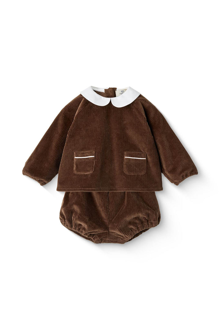 CORDUROY BABY SET W. COLLAR - DK.BROWN COMB.