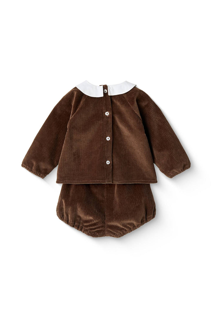 CORDUROY BABY SET W. COLLAR - DK.BROWN COMB.