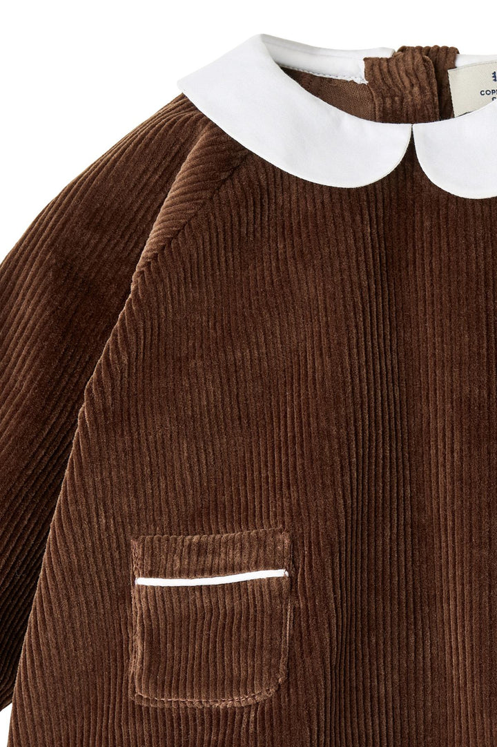 CORDUROY BABY SET W. COLLAR - DK.BROWN COMB.