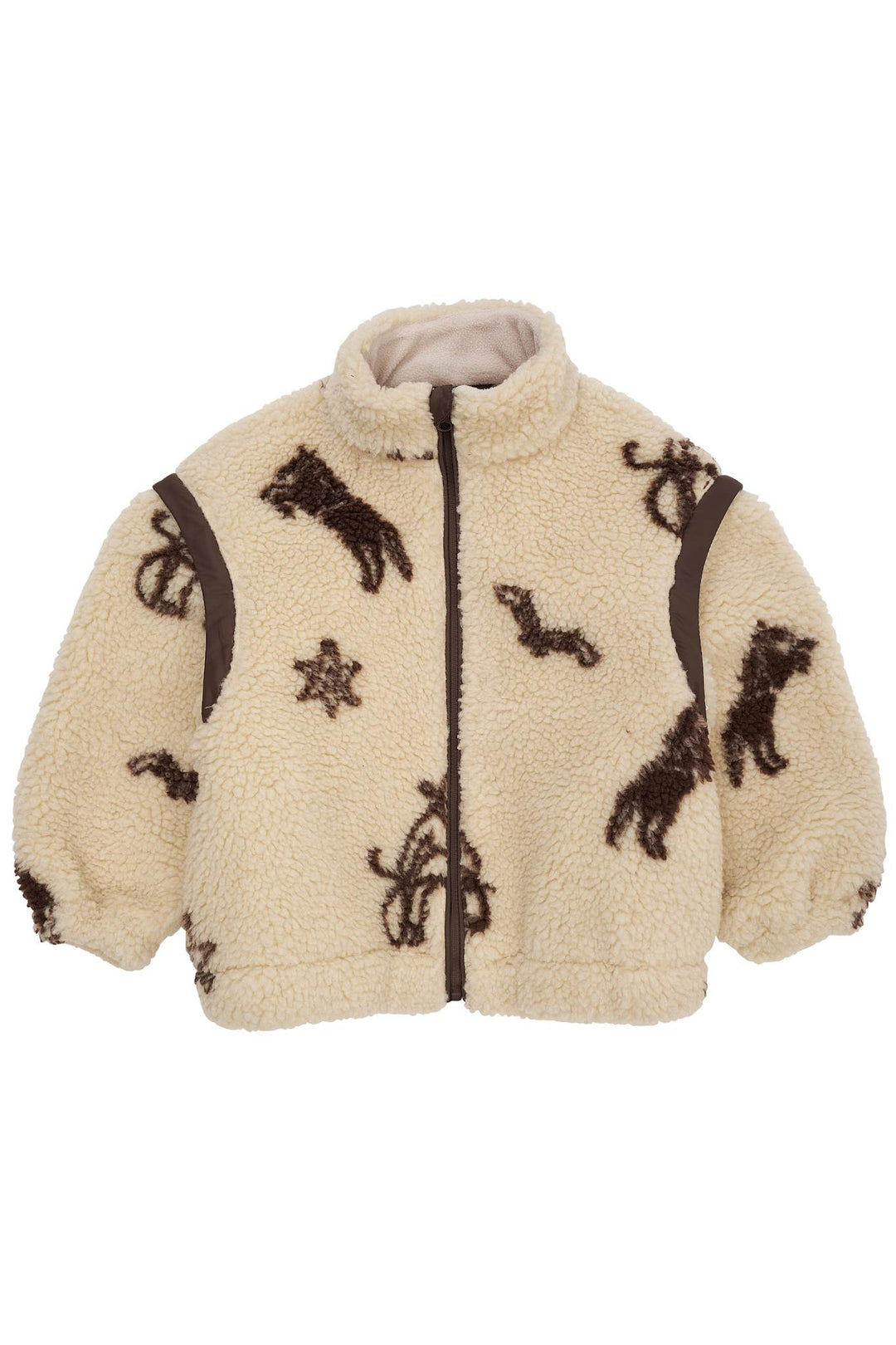 PRINTED TEDDY JACKET W. REMOVABLE SLEEVES - SAND/COWBOY COMB.