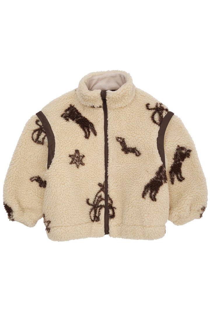 PRINTED TEDDY JACKET W. REMOVABLE SLEEVES - SAND/COWBOY COMB.
