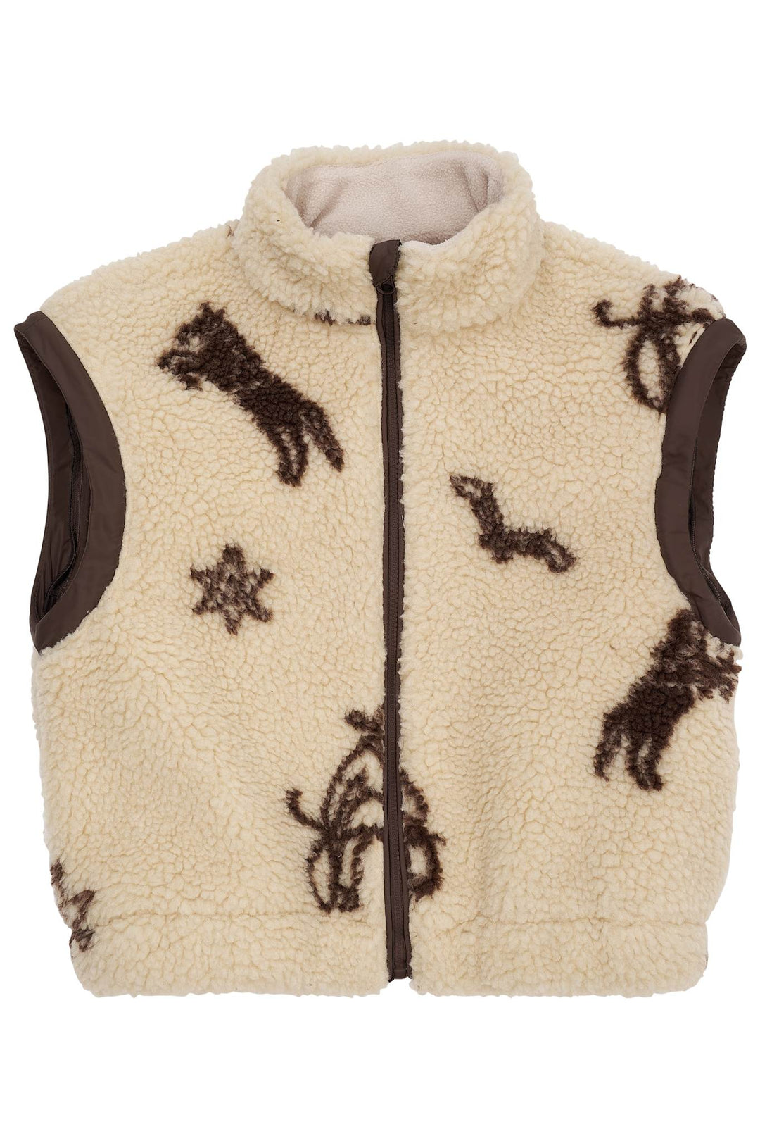 PRINTED TEDDY JACKET W. REMOVABLE SLEEVES - SAND/COWBOY COMB.
