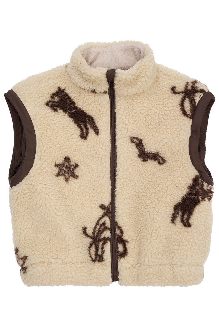 PRINTED TEDDY JACKET W. REMOVABLE SLEEVES - SAND/COWBOY COMB.