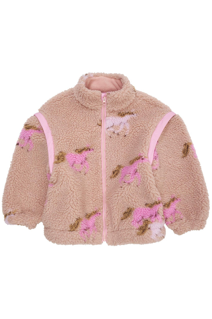 PRINTED TEDDY JACKET W. REMOVABLE SLEEVES - ROSE/UNICORN COMB.