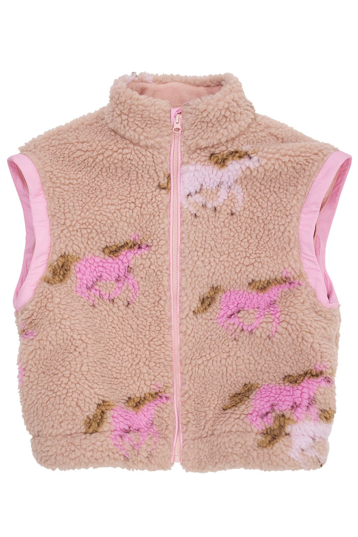 PRINTED TEDDY JACKET W. REMOVABLE SLEEVES - ROSE/UNICORN COMB.