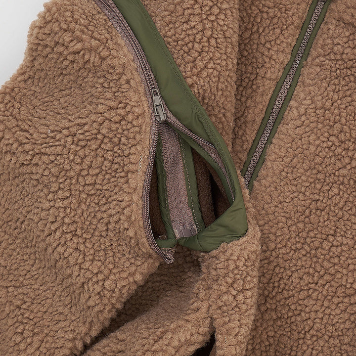 TEDDY JACKET W. REMOVABLE SLEEVES - NATURAL/GREEN COMB.